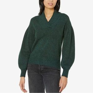 Madewell Vinson Shawl-Collar Pullover Sweater Wool Blend Emerald Green Medium